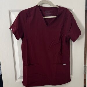 Figs Maroon V-Neck Scrub Top